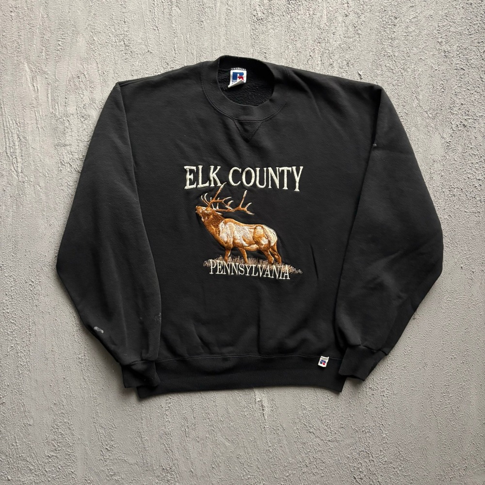 Vintage Elk County Pennsylvania Sweatshirt Mens Medium Black 90s Russell